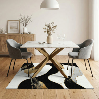 Black White Abstract Gold Wave Area Rug