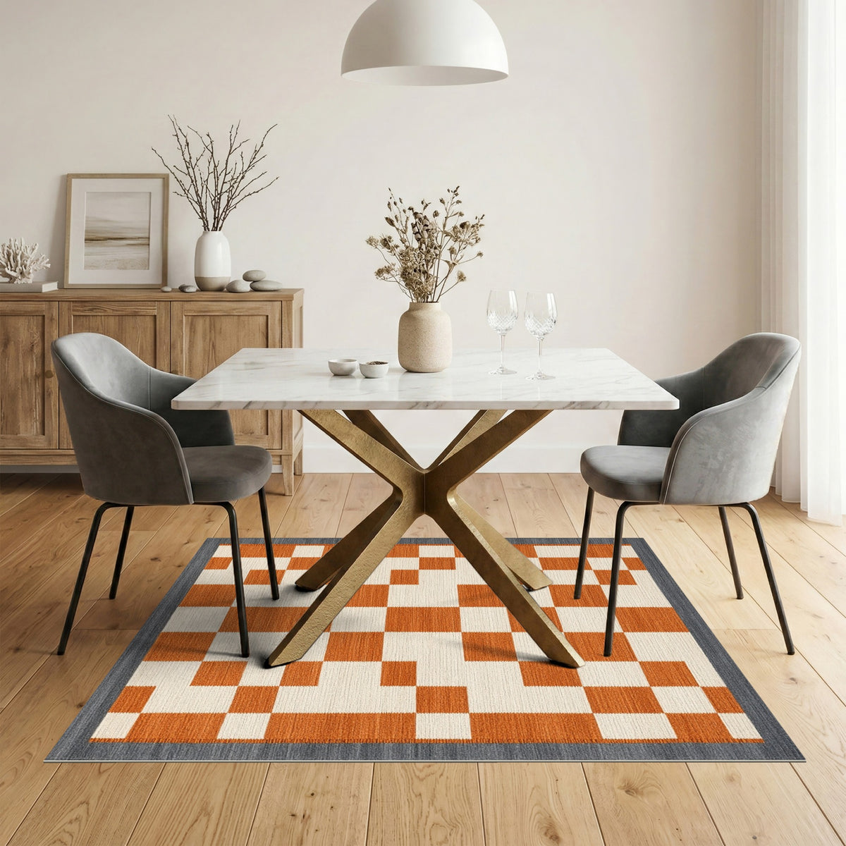 Geometric Modern Orange Geometric Checkered Area Rug