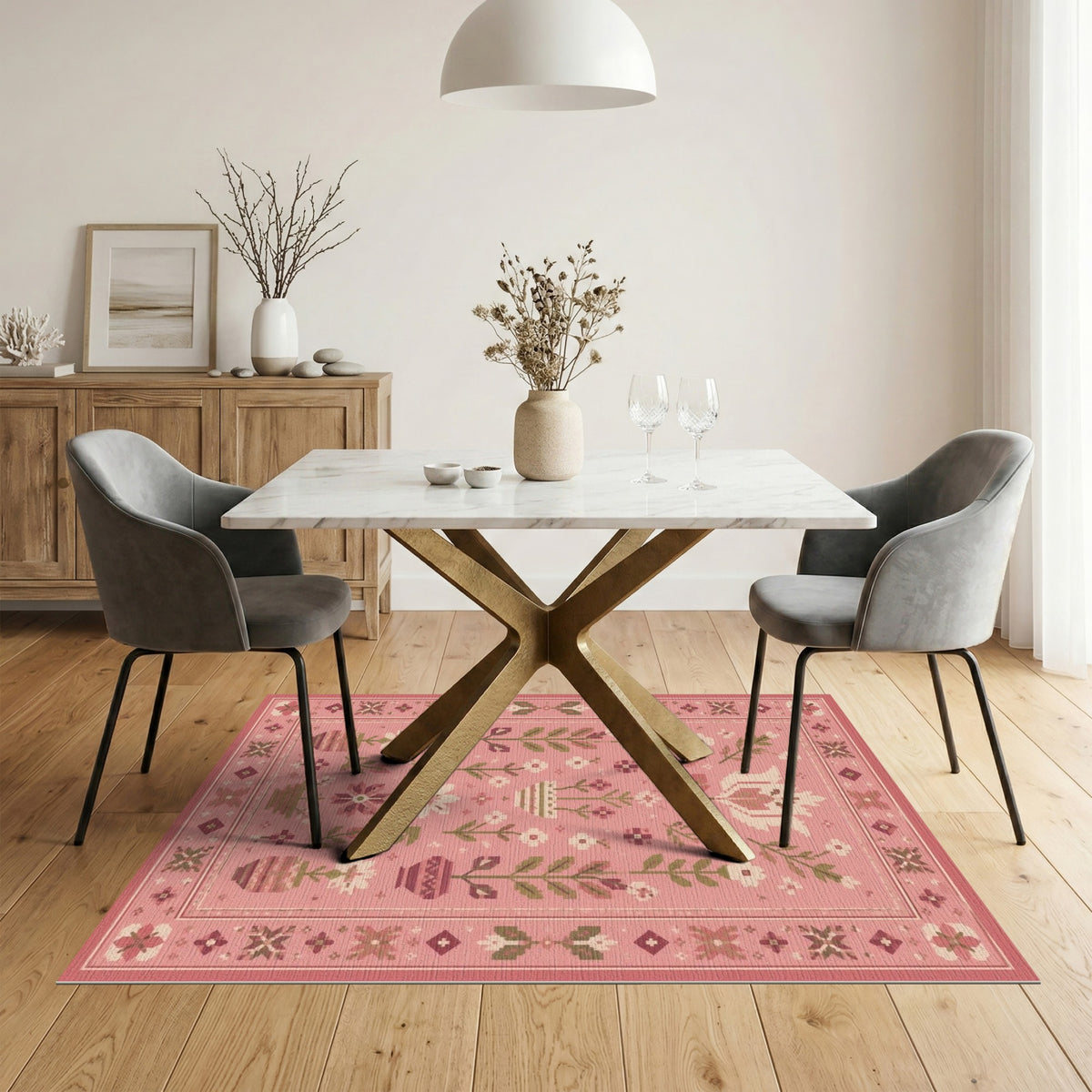 Pink Floral Vintage Area Rug