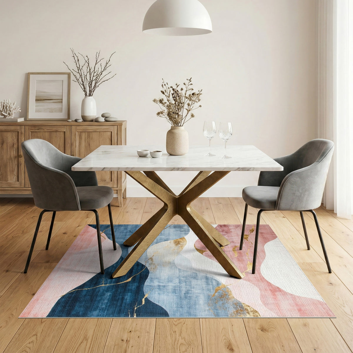 Pink Blue Abstract Wave Area Rug