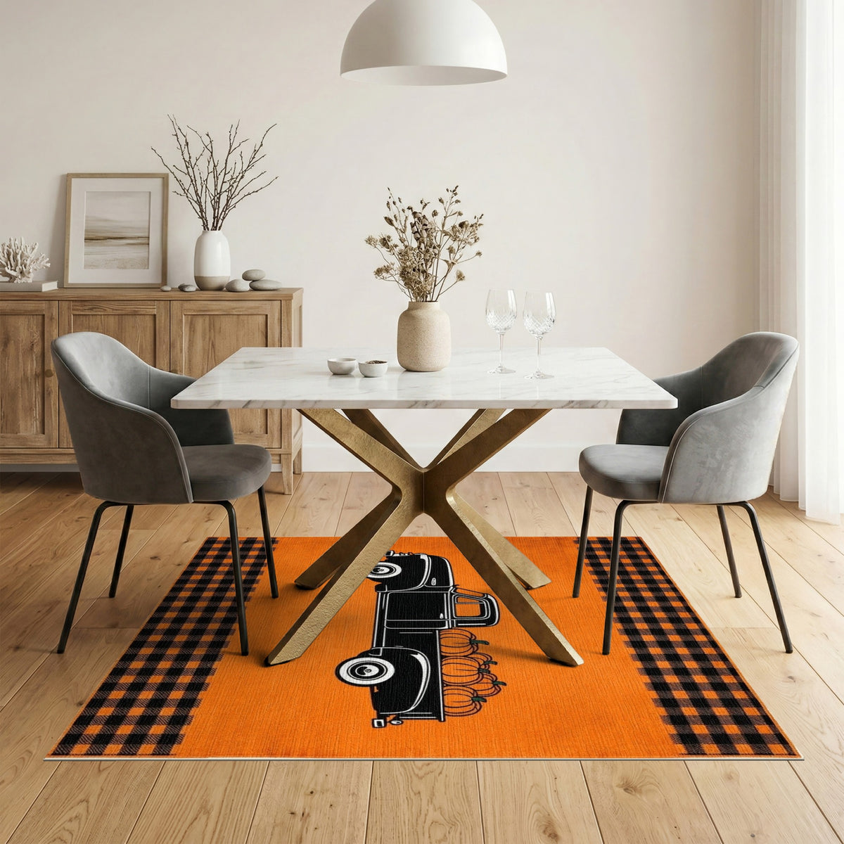 Vintage Truck Pumpkin Orange Area Rug