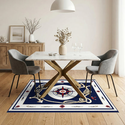 Nautical Compass Anchor Blue Area Rug