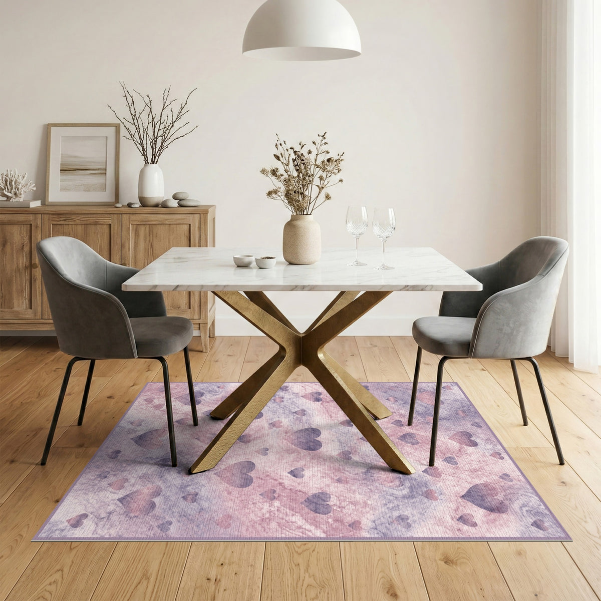Pink Marble Heart Washable Area Rug