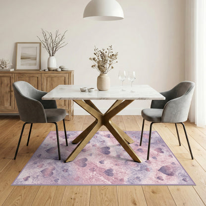 Pink Marble Heart Washable Area Rug