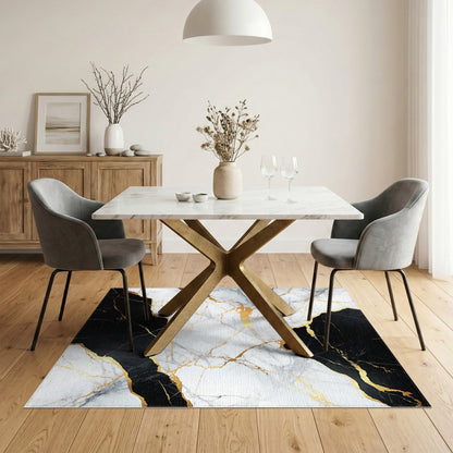 Abstract Area Black White Marble Gold Area Rug