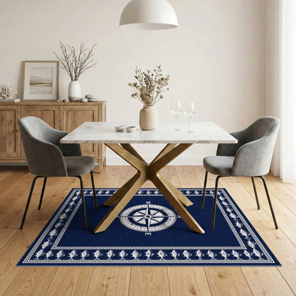 Navy Compass Fish Coastal Area Rug