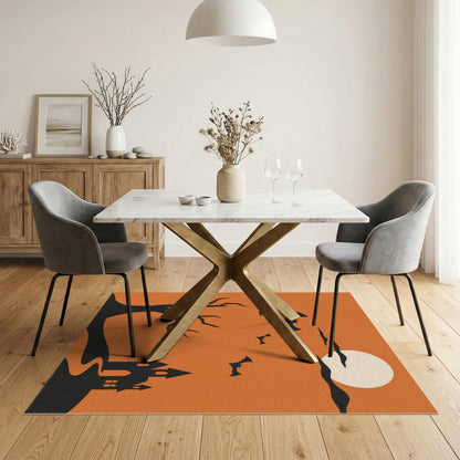Halloween Castle Bats Orange Area Rug