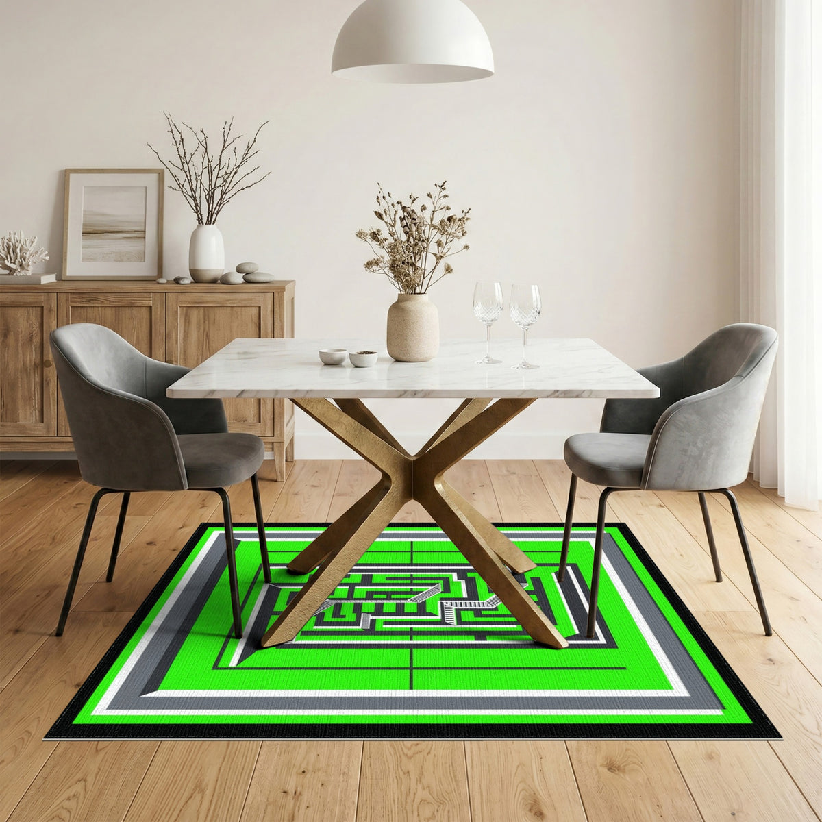 Green Geometric Modern Green Geometric Maze Area Rug