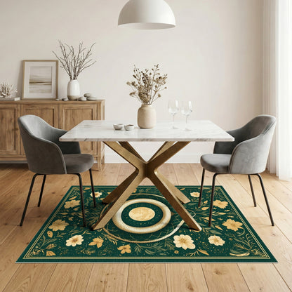 Golden Serpent Moon Floral Green Area Rug