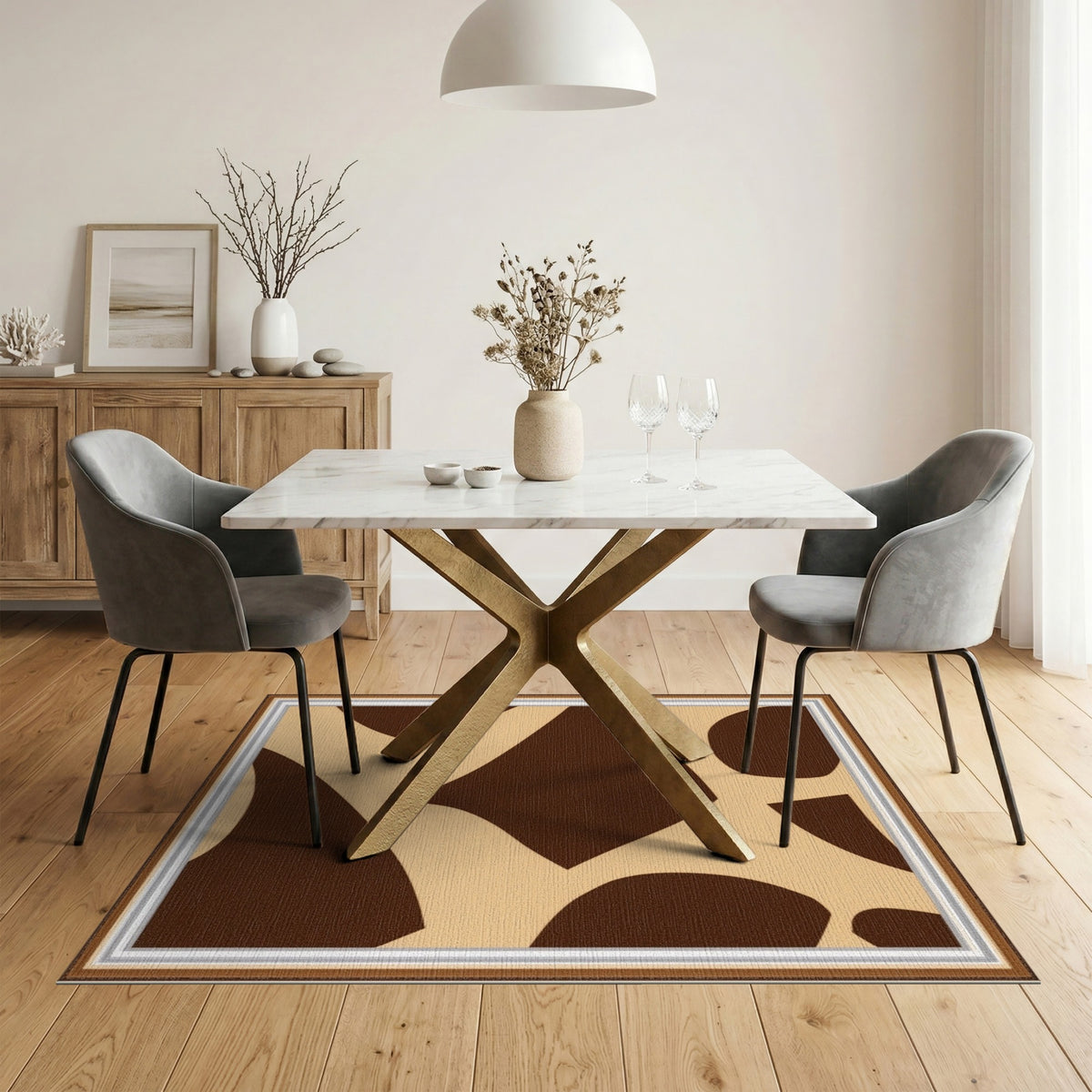 Brown Abstract Area Rug in Tan Beige