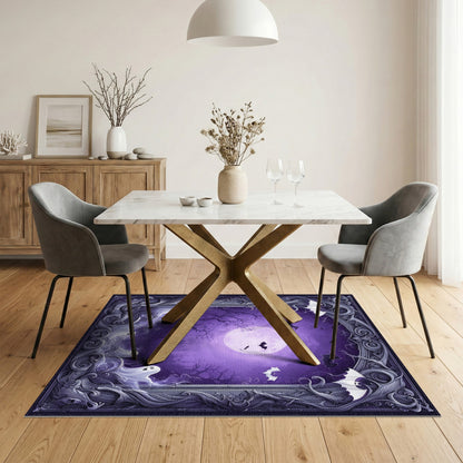 Spooky Purple Ghosts and Bats Halloween Rug