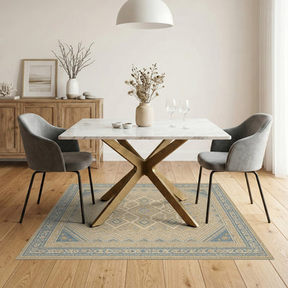 Distressed Blue Geometric Vintage Area Rug
