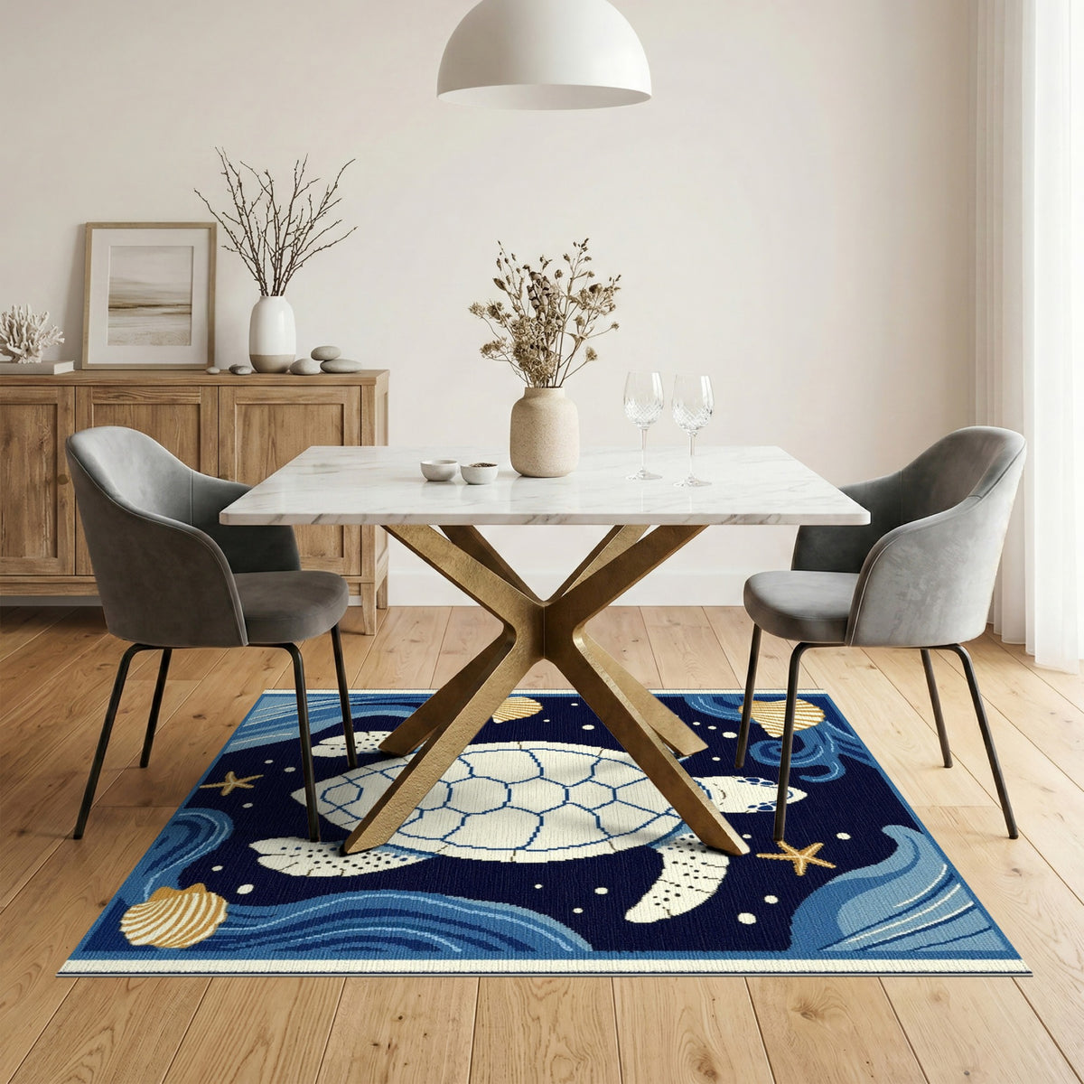 Navy Blue Sea Turtle Area Rug
