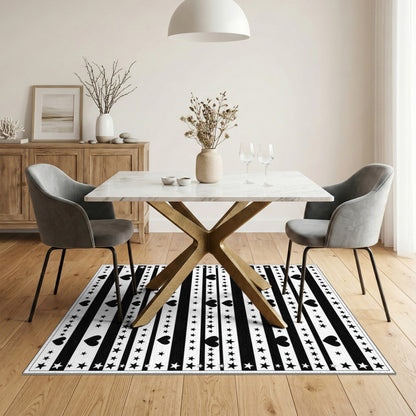Black White Heart Star Striped Area Rug