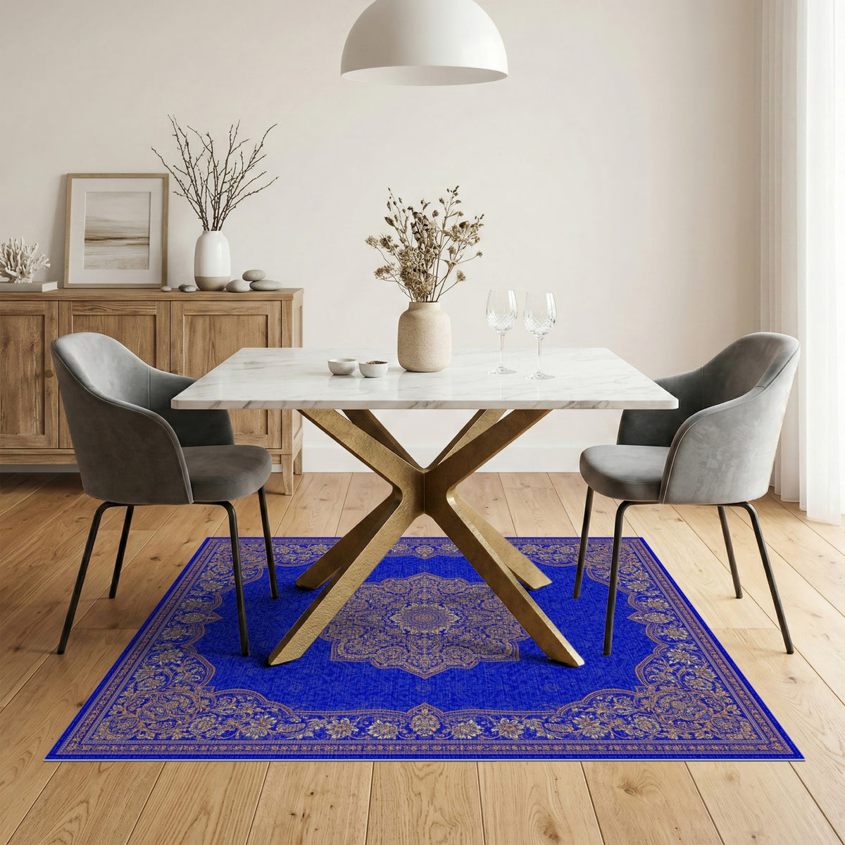 Traditional Persian Blue Gold Traditional Persian Area Rug