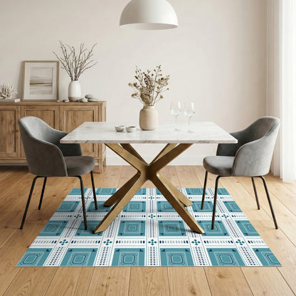 Blue and Teal Geometric Washable Area Rug