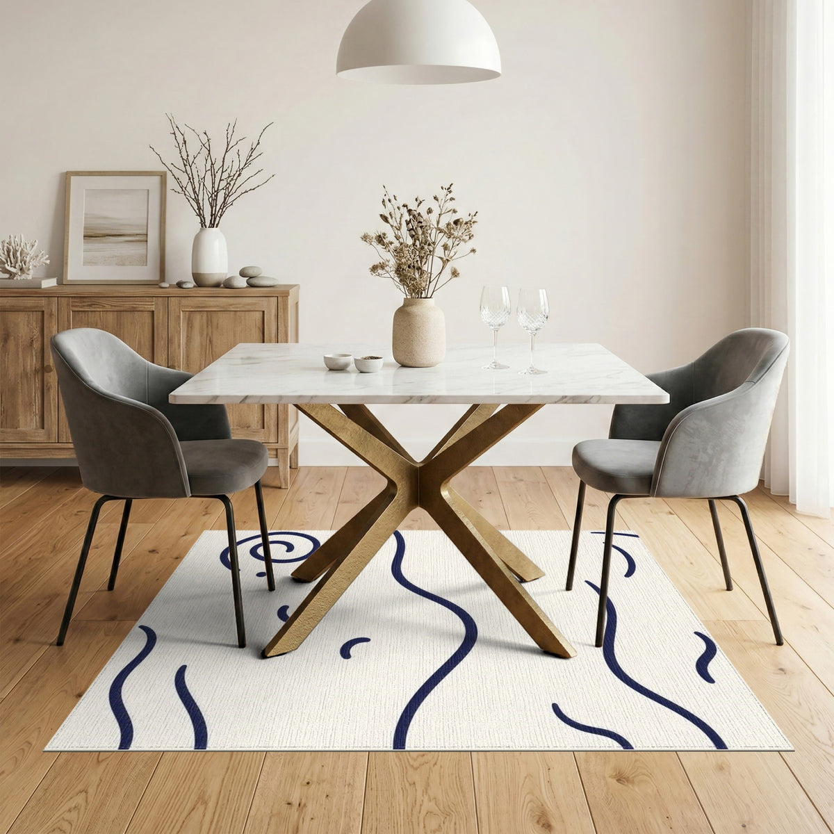 Abstract Area Blue and Teal Navy Abstract Wave Area Rug