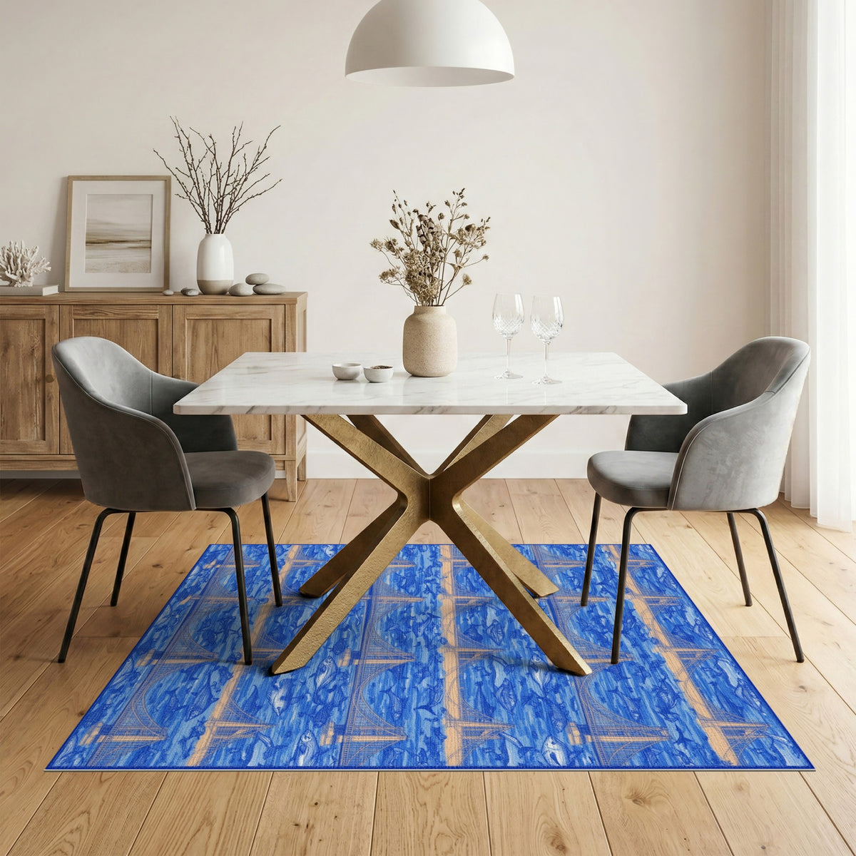 Blue Coastal Bridge Ocean Life Area Rug