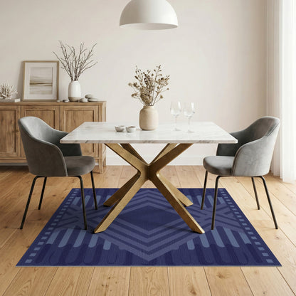 Navy Blue and Teal Navy Blue Geometric Diamond Area Rug