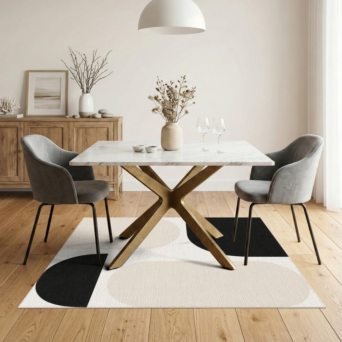 Black White Geometric Abstract Area Rug