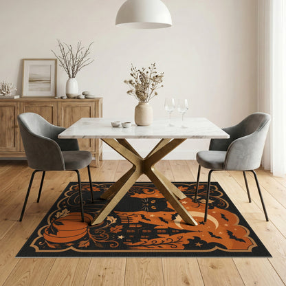 Distressed Vintage Orange Black Cat Pumpkin Halloween Area Rug
