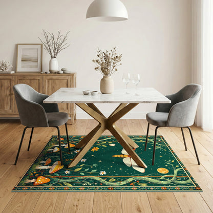 Enchanted Moth Mushroom Green Kids Area Rug