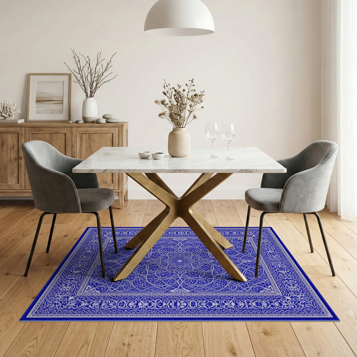 Blue Persian Floral Medallion Blue and Teal Area Rug