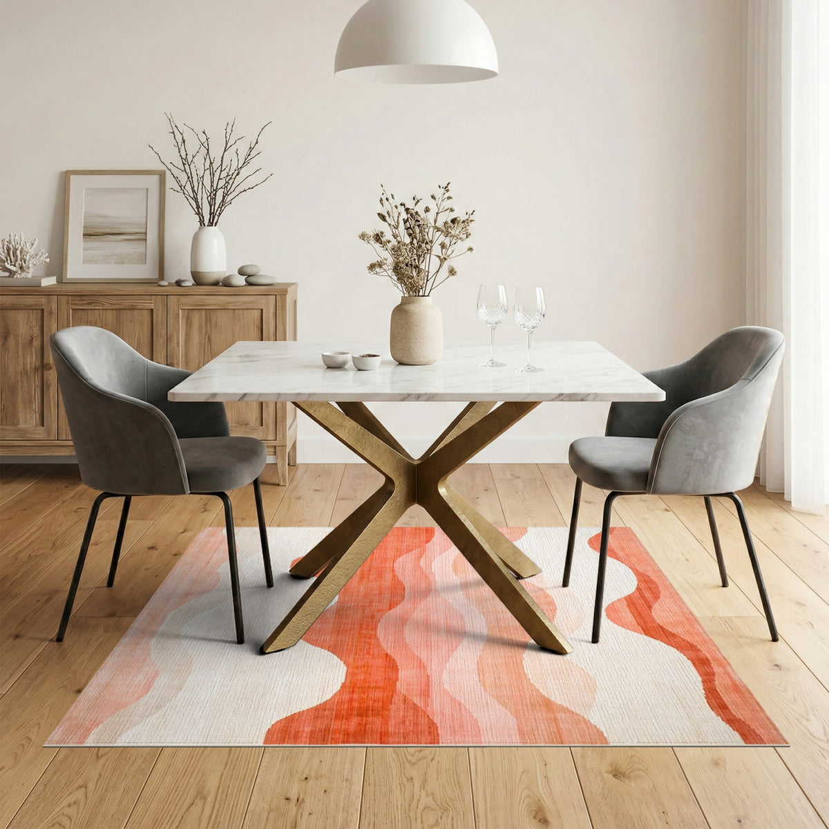 Orange Abstract Area Orange Wavy Abstract Area Rug