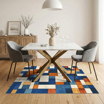 Blue Orange Geometric Modern Area Rug