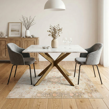 Beige and Neutral Vintage Floral Beige Medallion Area Rug