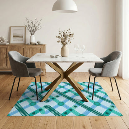 Teal Lattice Geometric Washable Area Rug