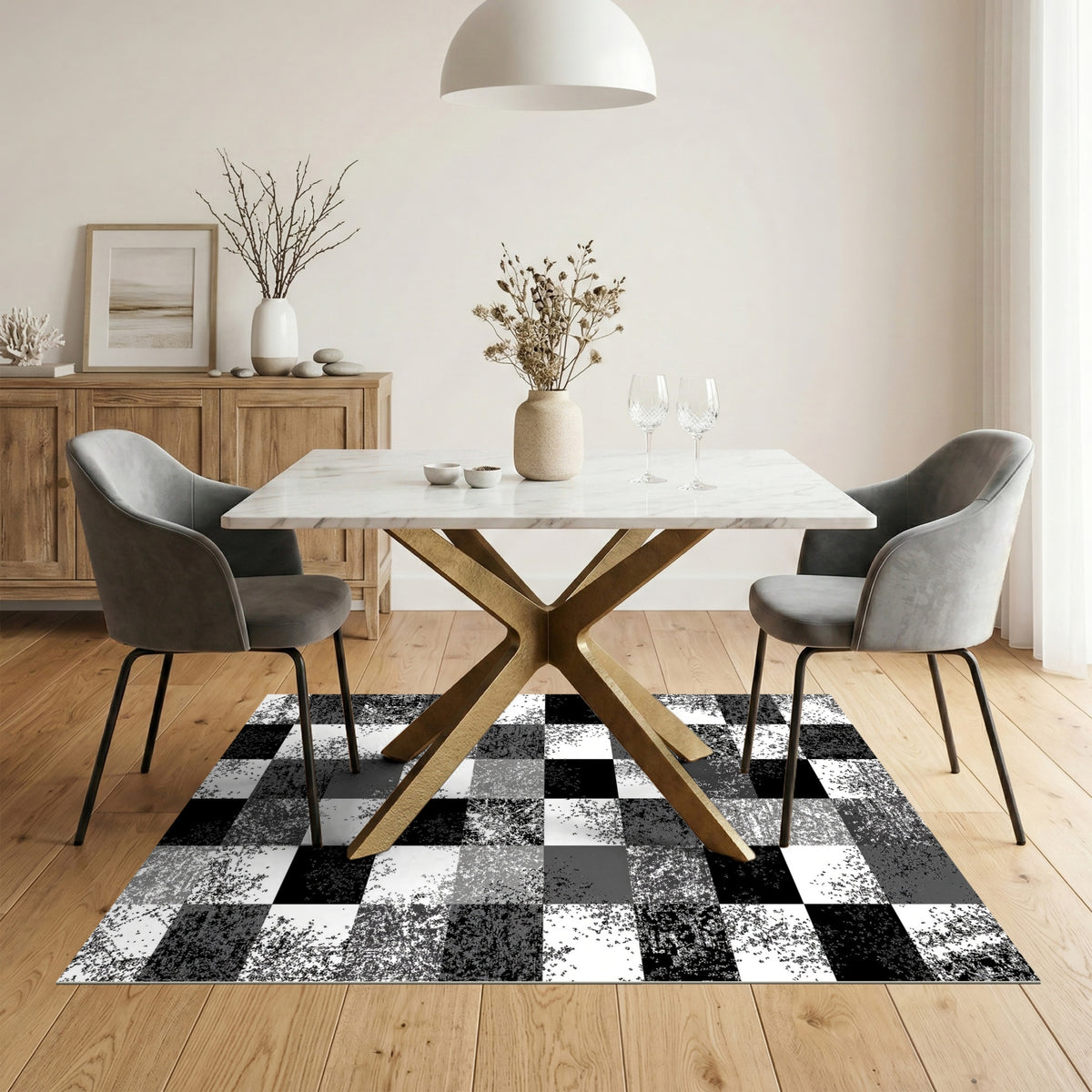 Checkered Black and White Distressed Black White Checkered Area Rug