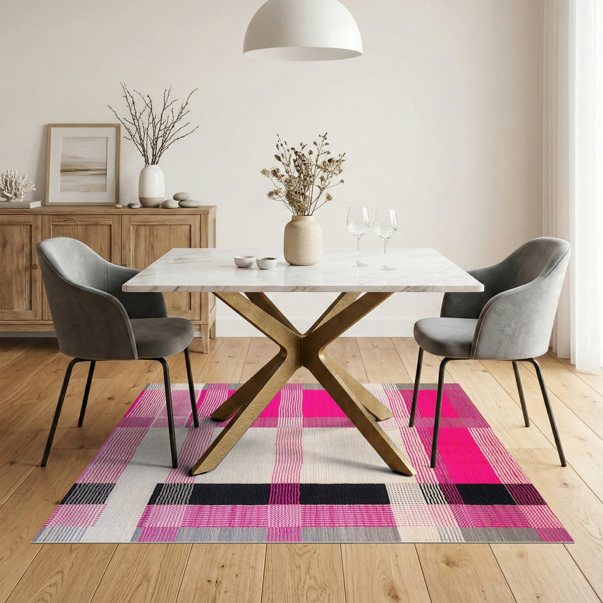 Pink Geometric Patchwork Area Rug