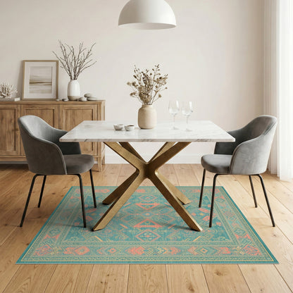 Southwestern Teal Coral Area Rug