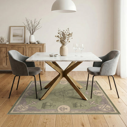 Distressed Nautical World Map Area Rug