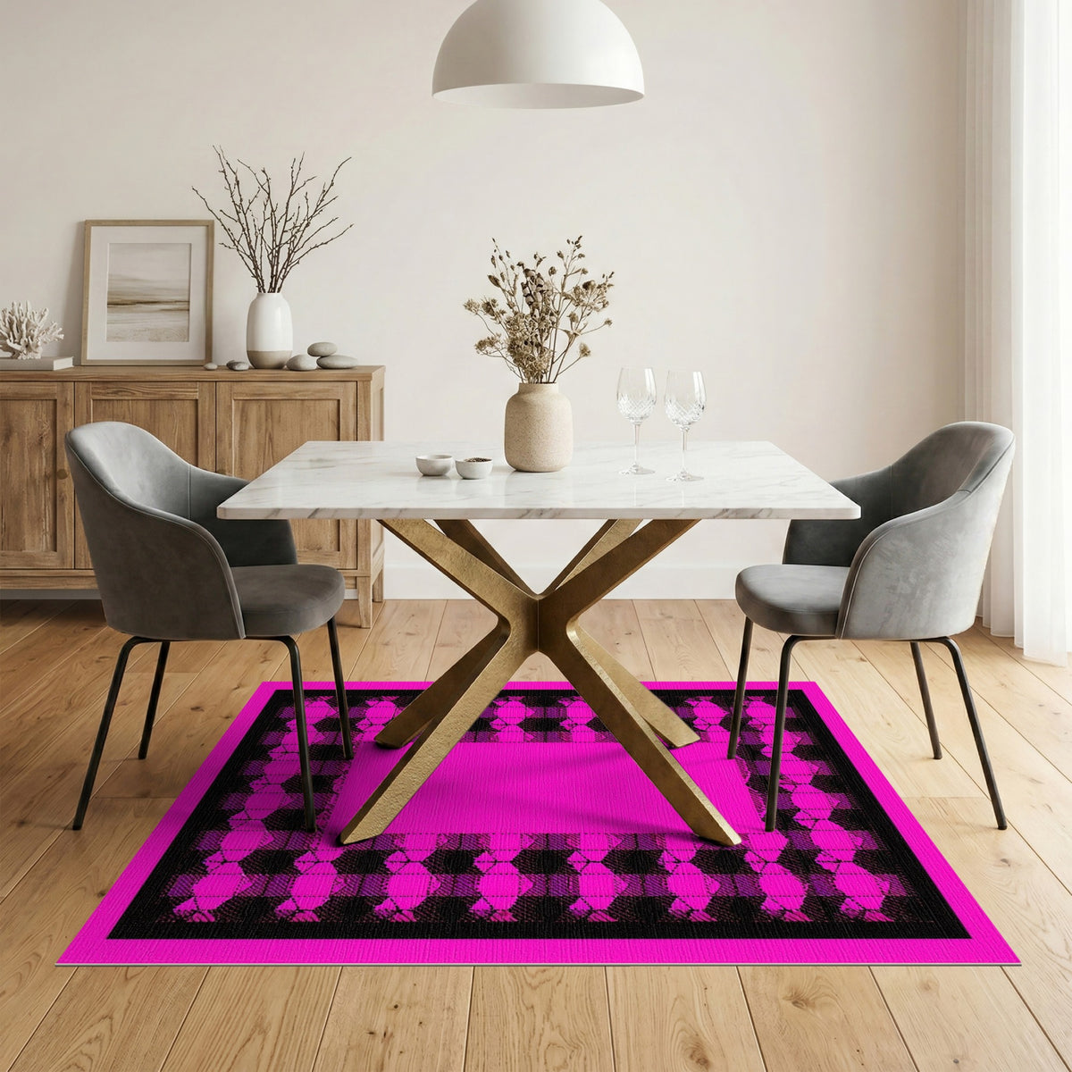Pink Buffalo Check Geometric Area Rug