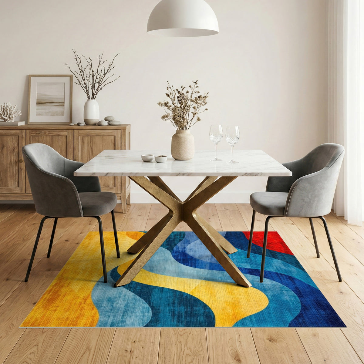 Blue Teal Abstract Wave Area Rug