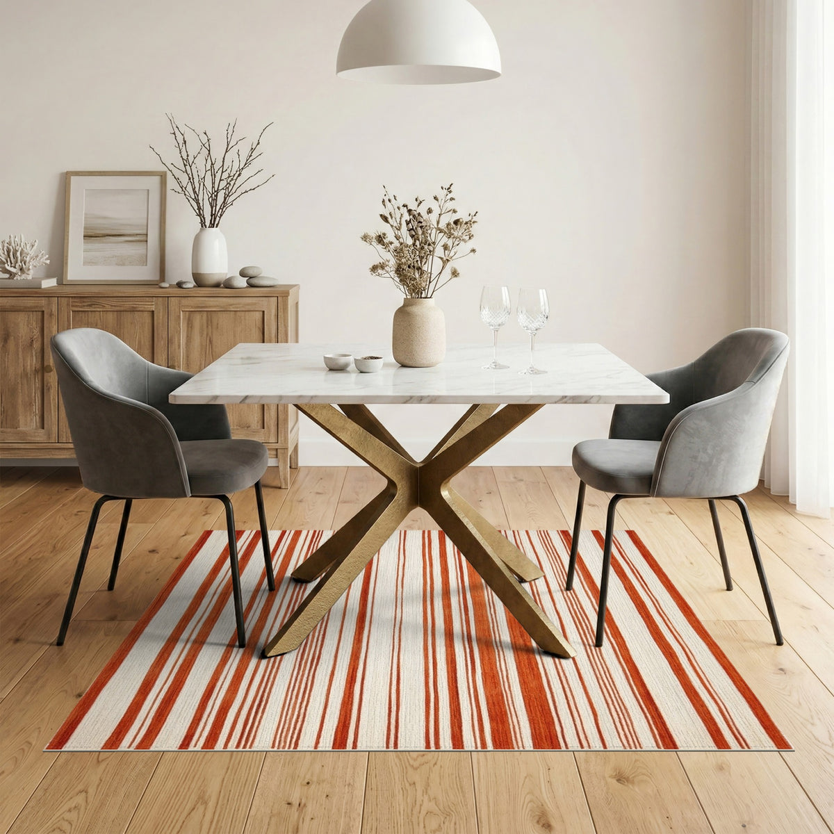 Orange Striped Orange Striped Geometric Area Rug