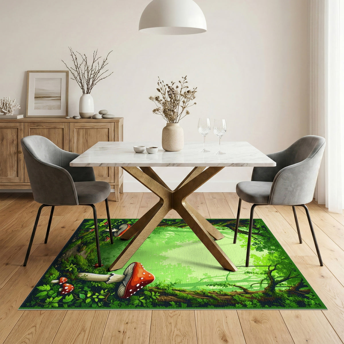 Enchanted Mushroom Forest Green Area Rug