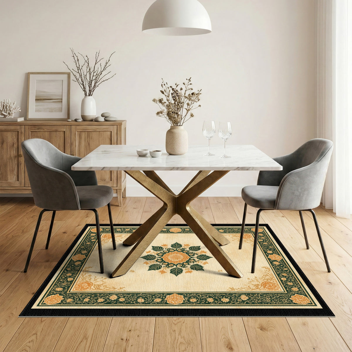 Floral Vintage Floral Medallion Beige Area Rug