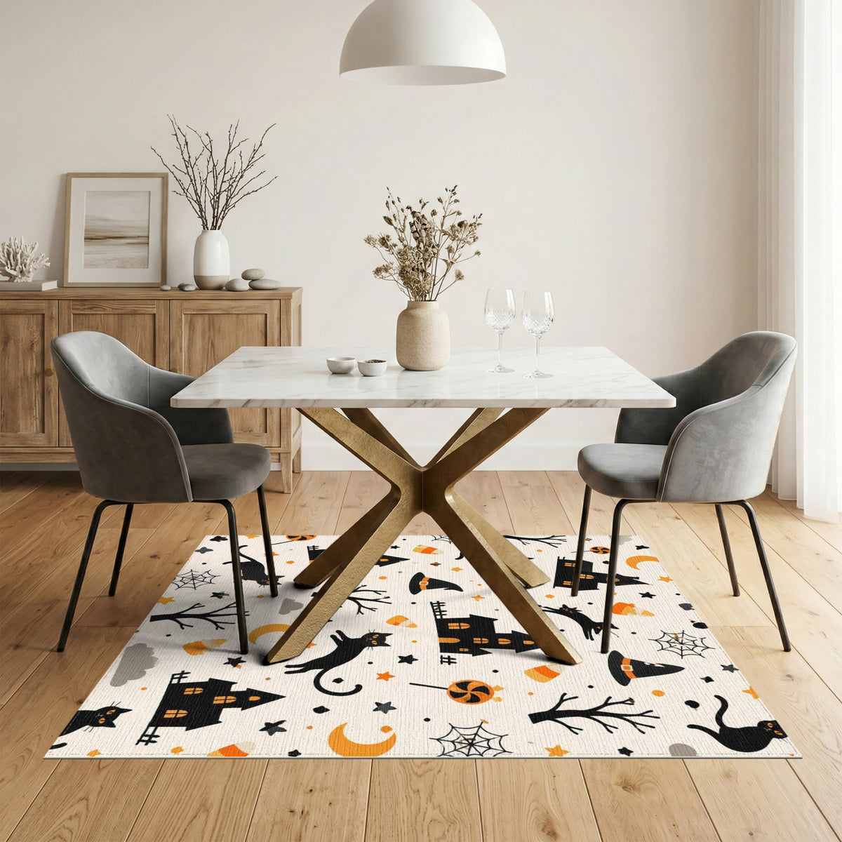 Multi-color and Patterns Spooky Black Cat Halloween Area Rug