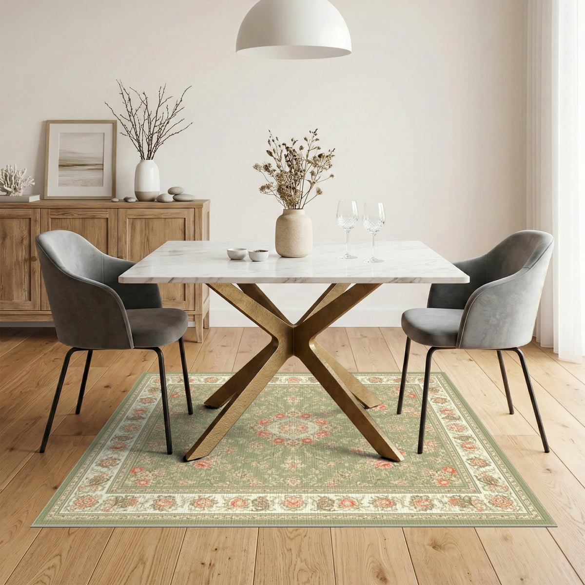 Sage Green Floral Vintage Area Rug