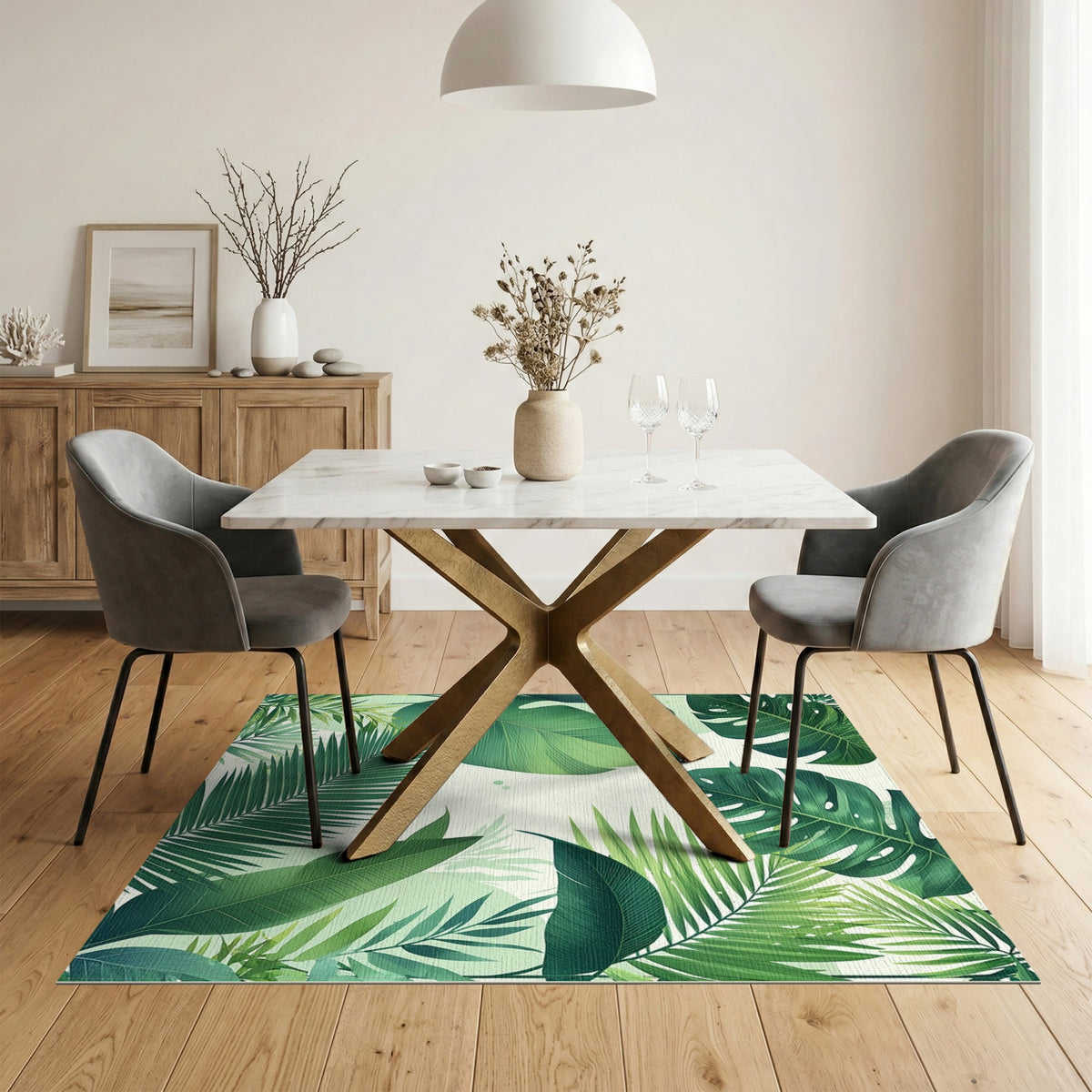 Lush Green Leaf Washable Area Rug