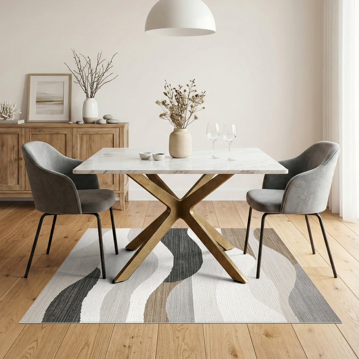 Brown and Tan Abstract Wave Neutral Area Rug