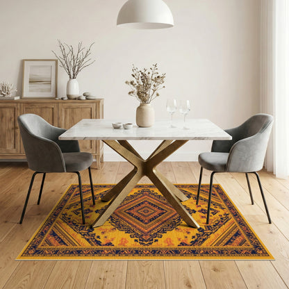 Yellow Southwestern Diamond Medallion Rug