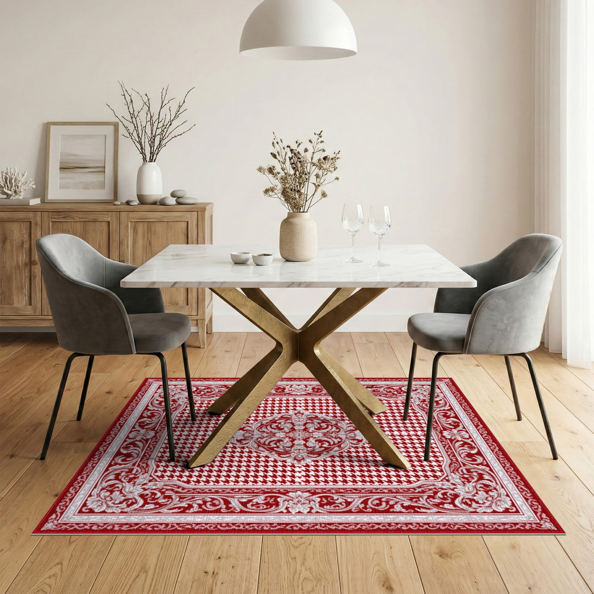 Red Persian Medallion Area Rug with Floral Border