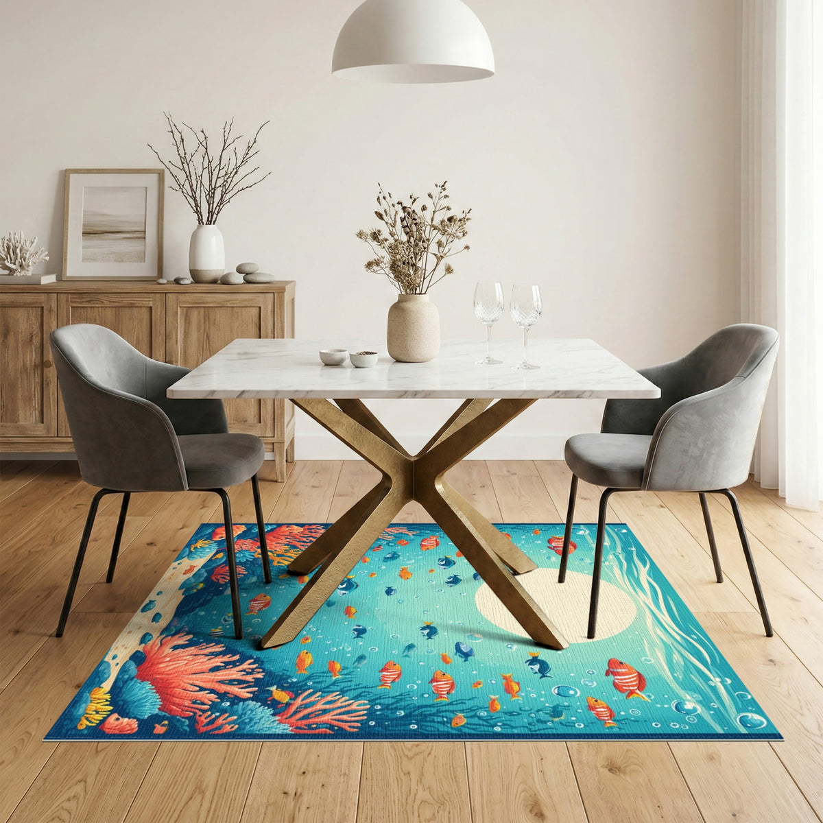 Ocean Coral Fish Washable Area Rug