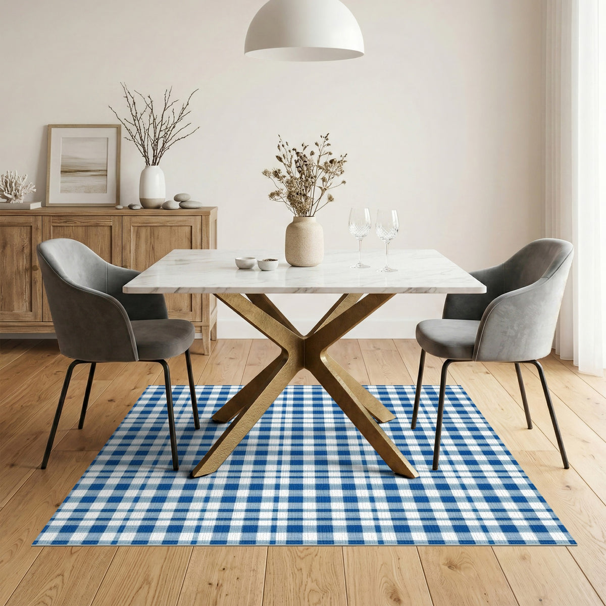 Blue Gingham Checkered Blue and Teal Area Rug