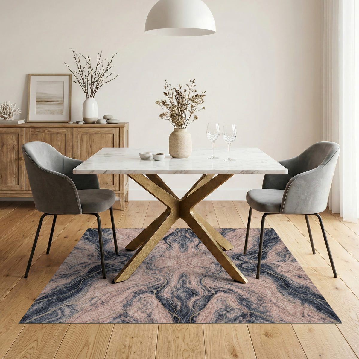 Blush Pink Abstract Marble Rug
