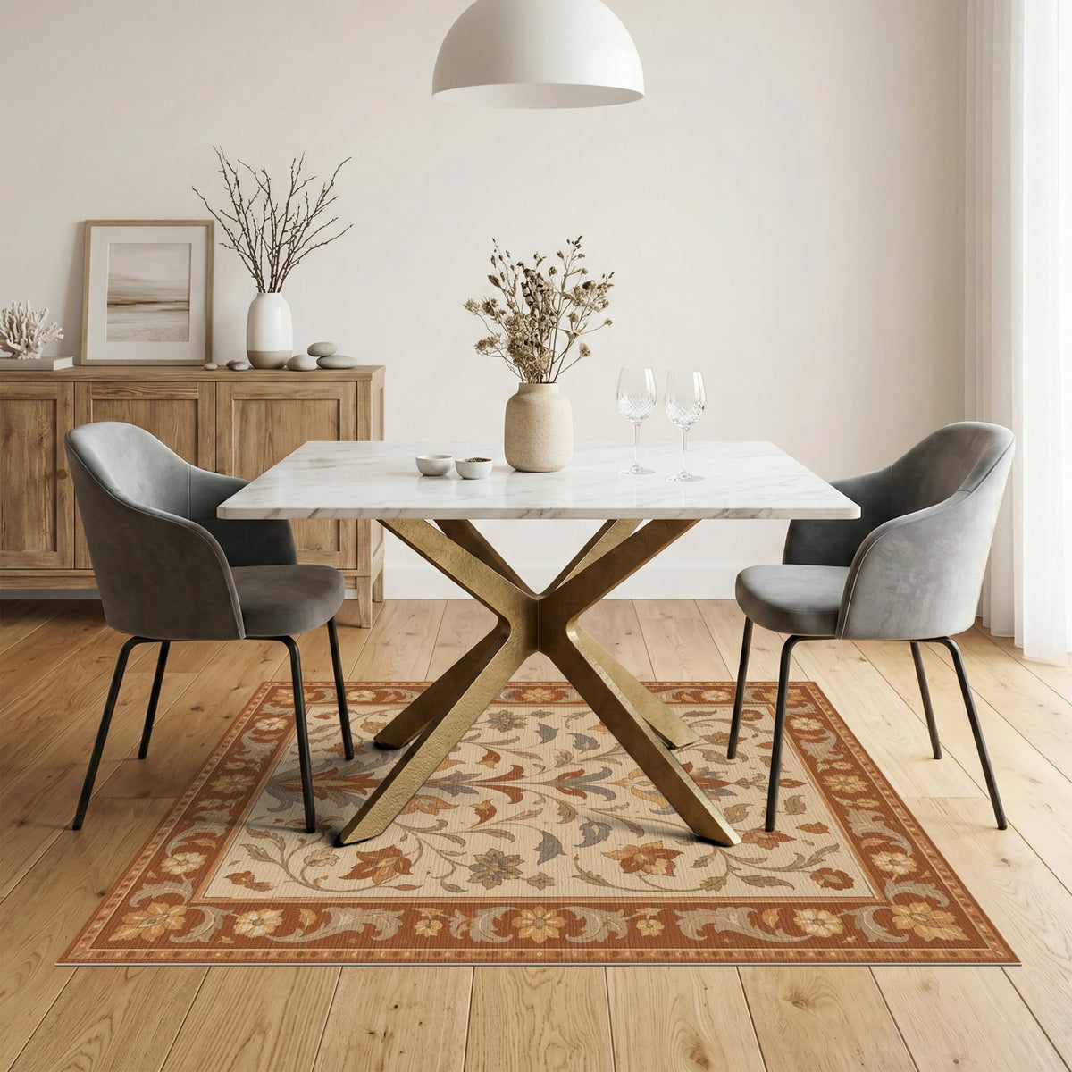Brown Floral Vintage Area Rug